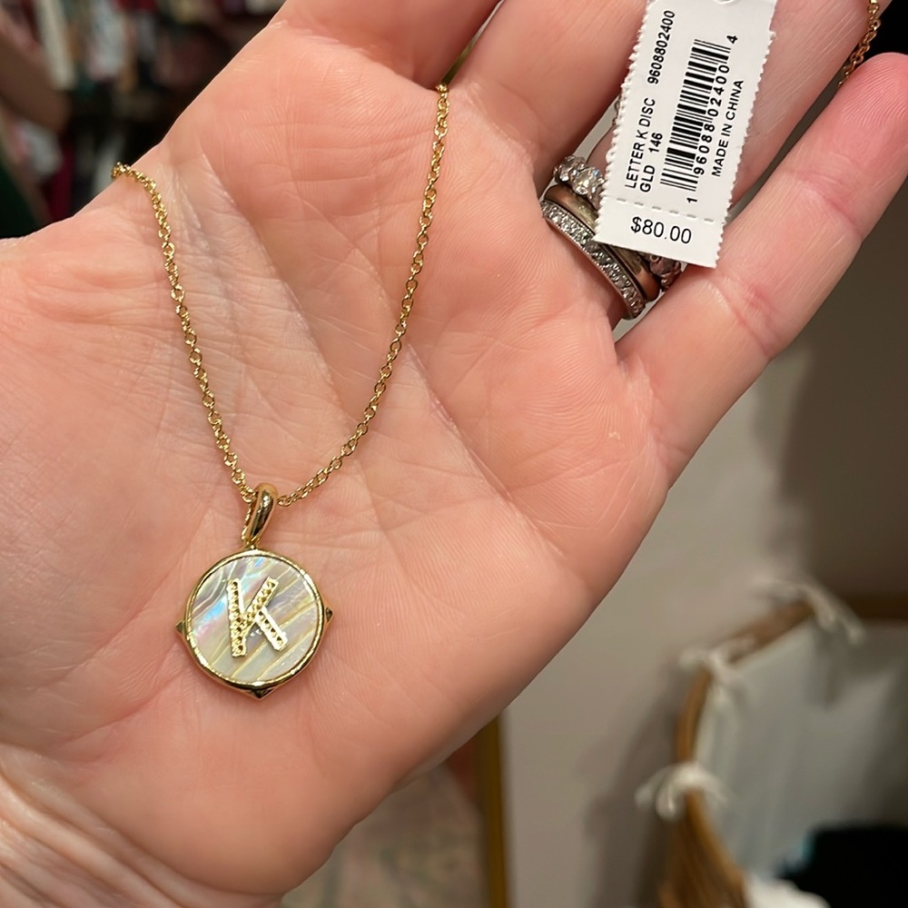 KS letter K disc necklace